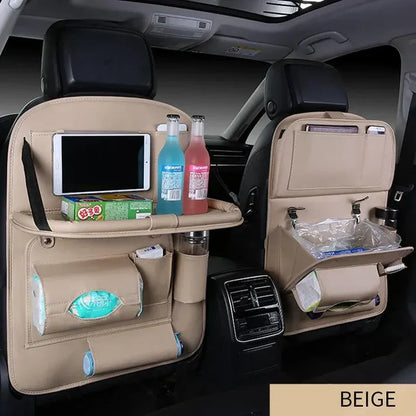 Leather Car Seat Organizer with Foldable Table Tray