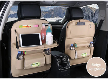 Leather Car Seat Organizer with Foldable Table Tray